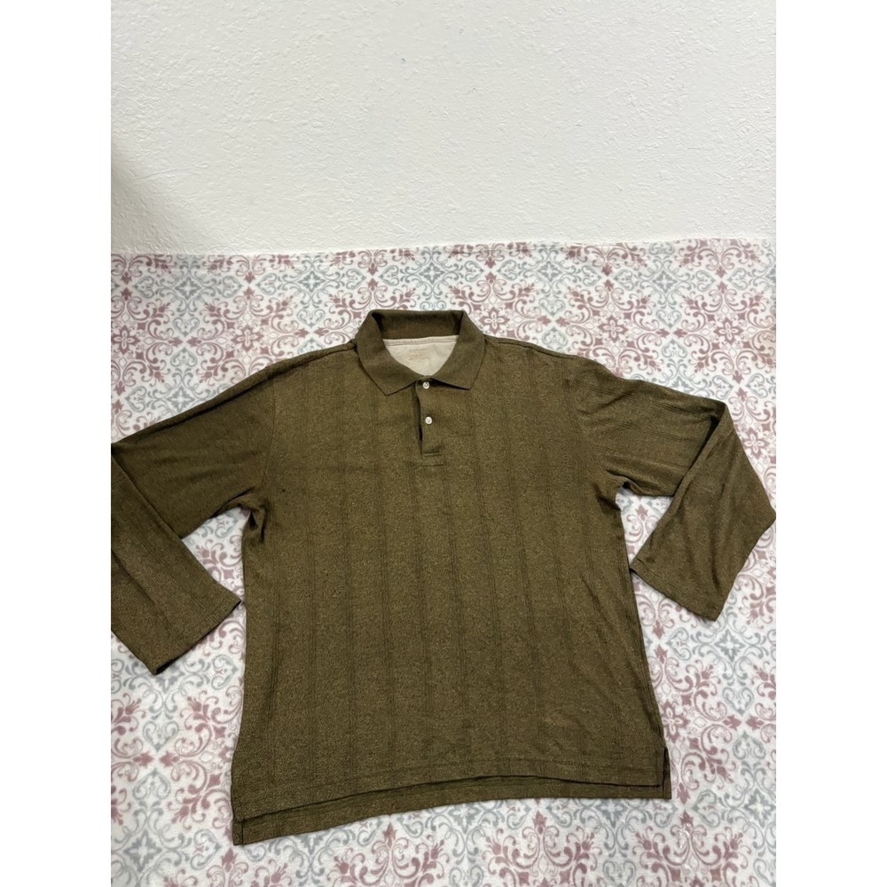 Banana Republic Mens Large Olive Green Long Sleeve Ribbed Knit Polo Shirt